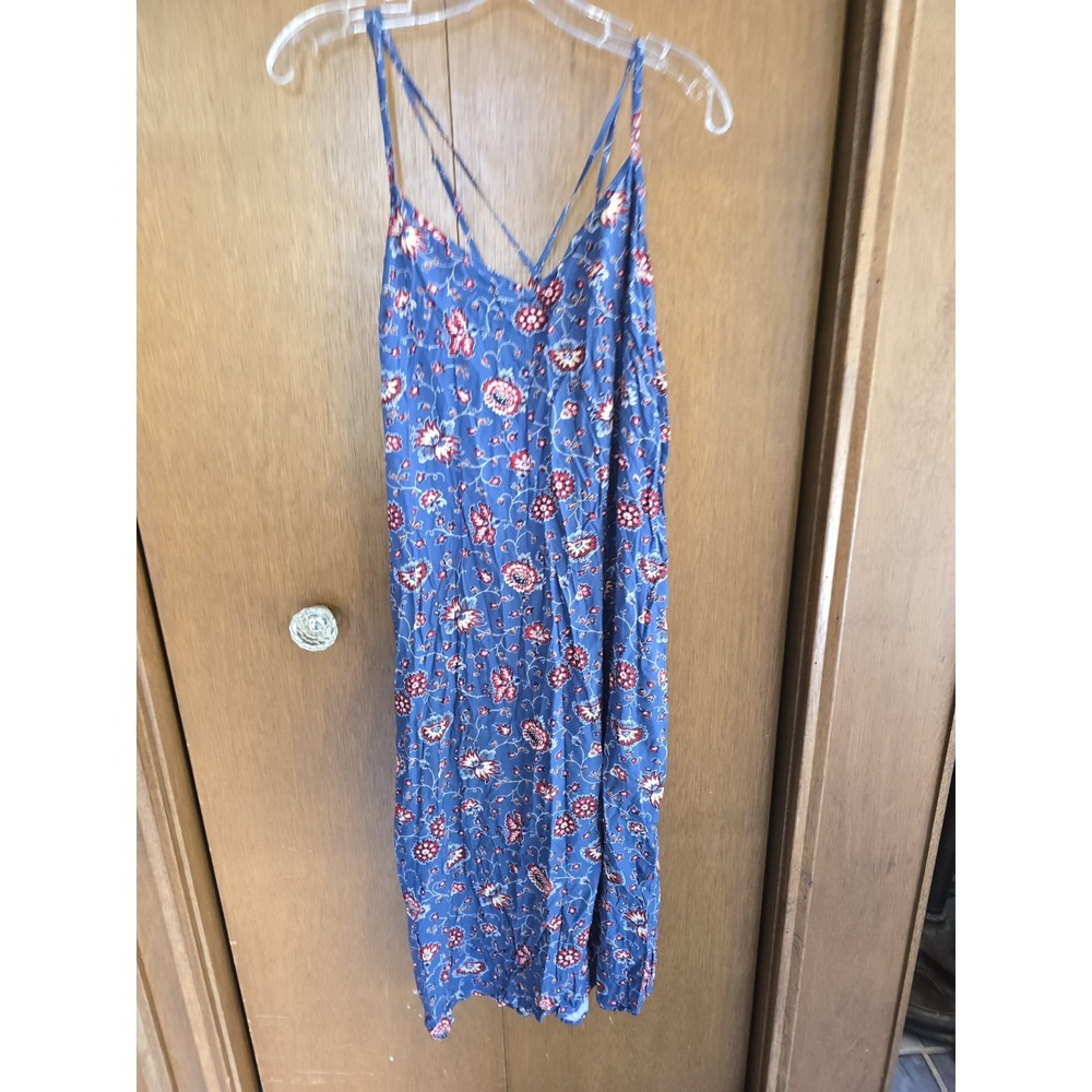 Gap Women's Midi Tank Dress Plus Size XL Double Strap Navy Blue Floral Print